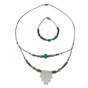 Sterling Silver Opalite & Turquoise Necklace & Bracelet Set